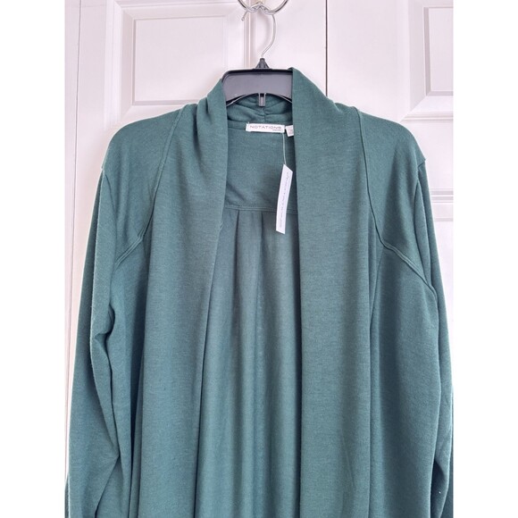 Notations Cardigan Open Front Sweater Color Green Size Plus 1X knitted - Picture 4 of 8